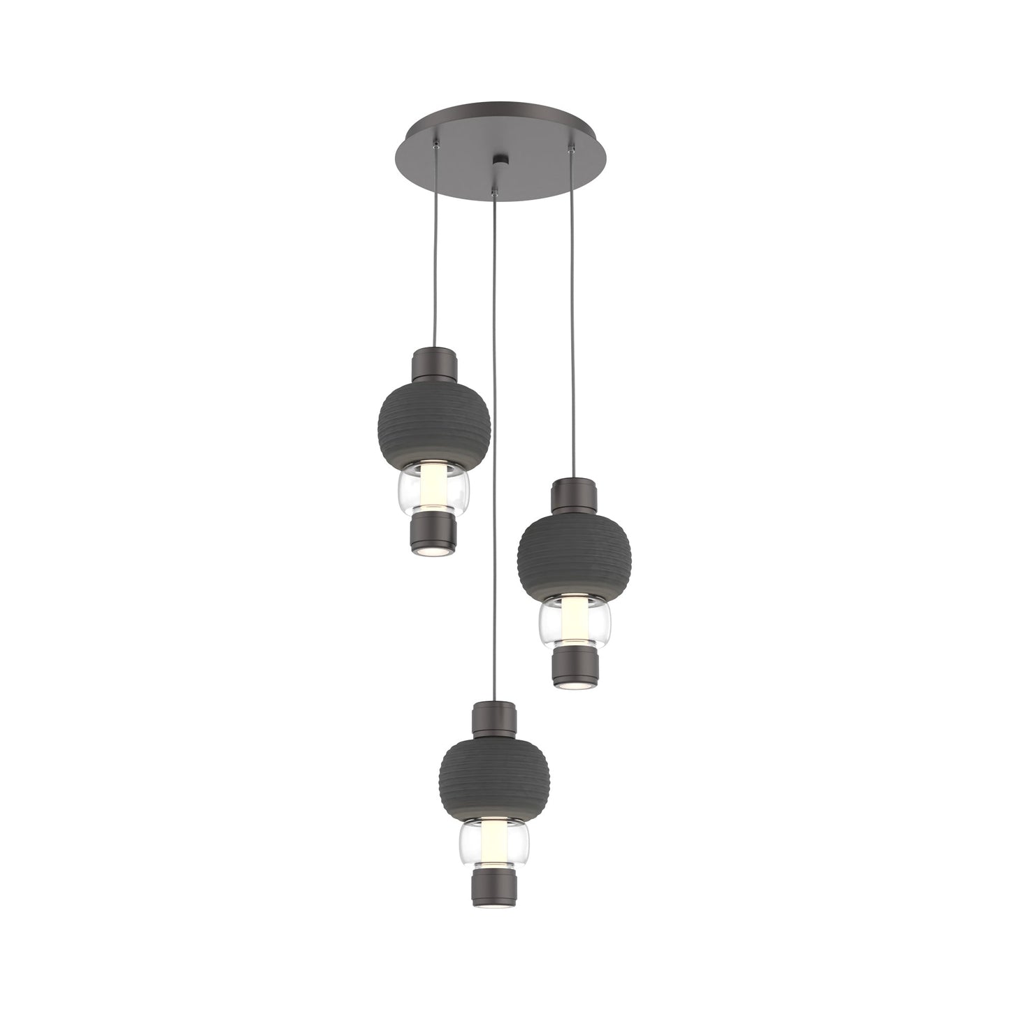 Torno Mandrel 3-Light LED Pendant Light in Graphite/Charcoal/Clear.
