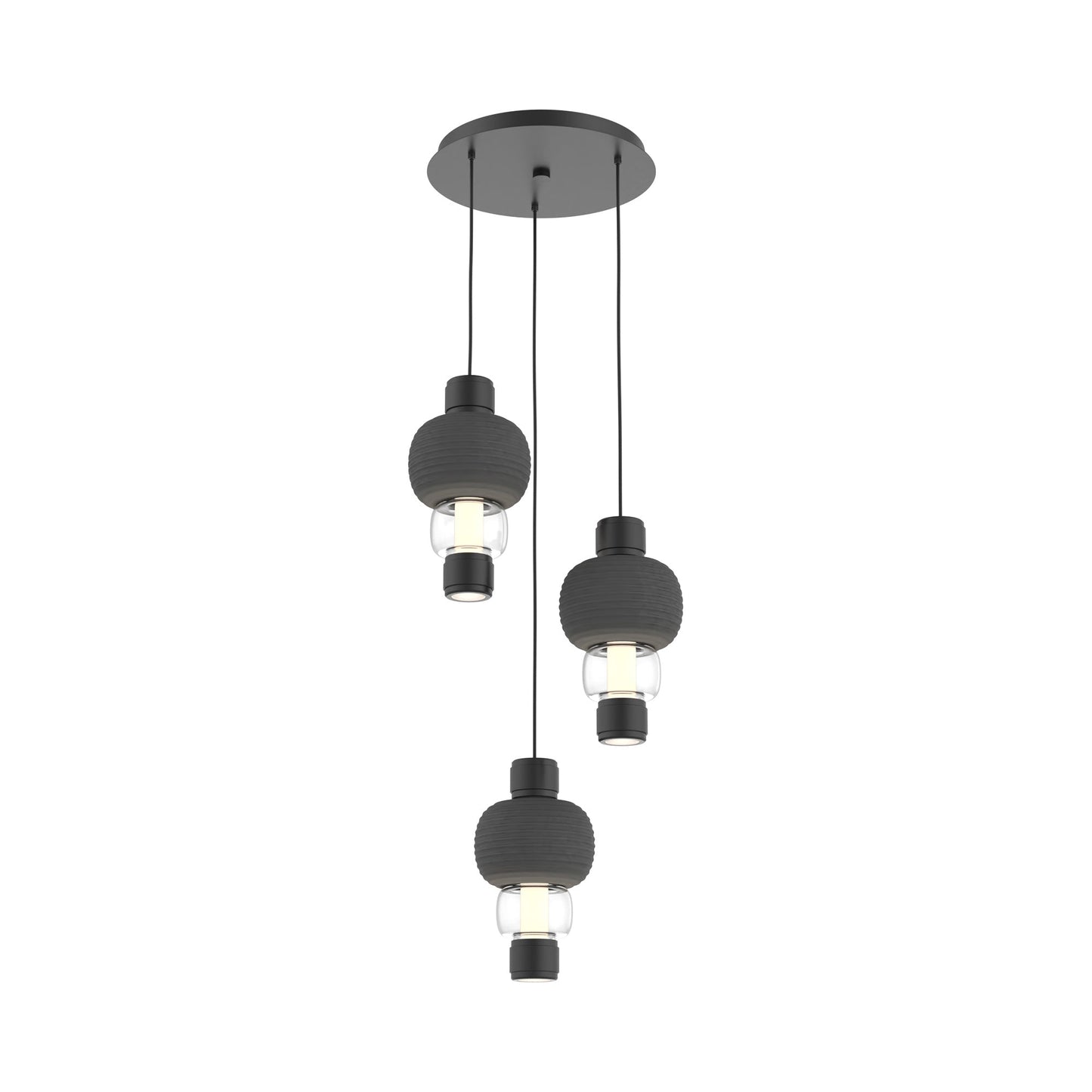Torno Mandrel 3-Light LED Pendant Light in Matte Black/Charcoal/Clear.