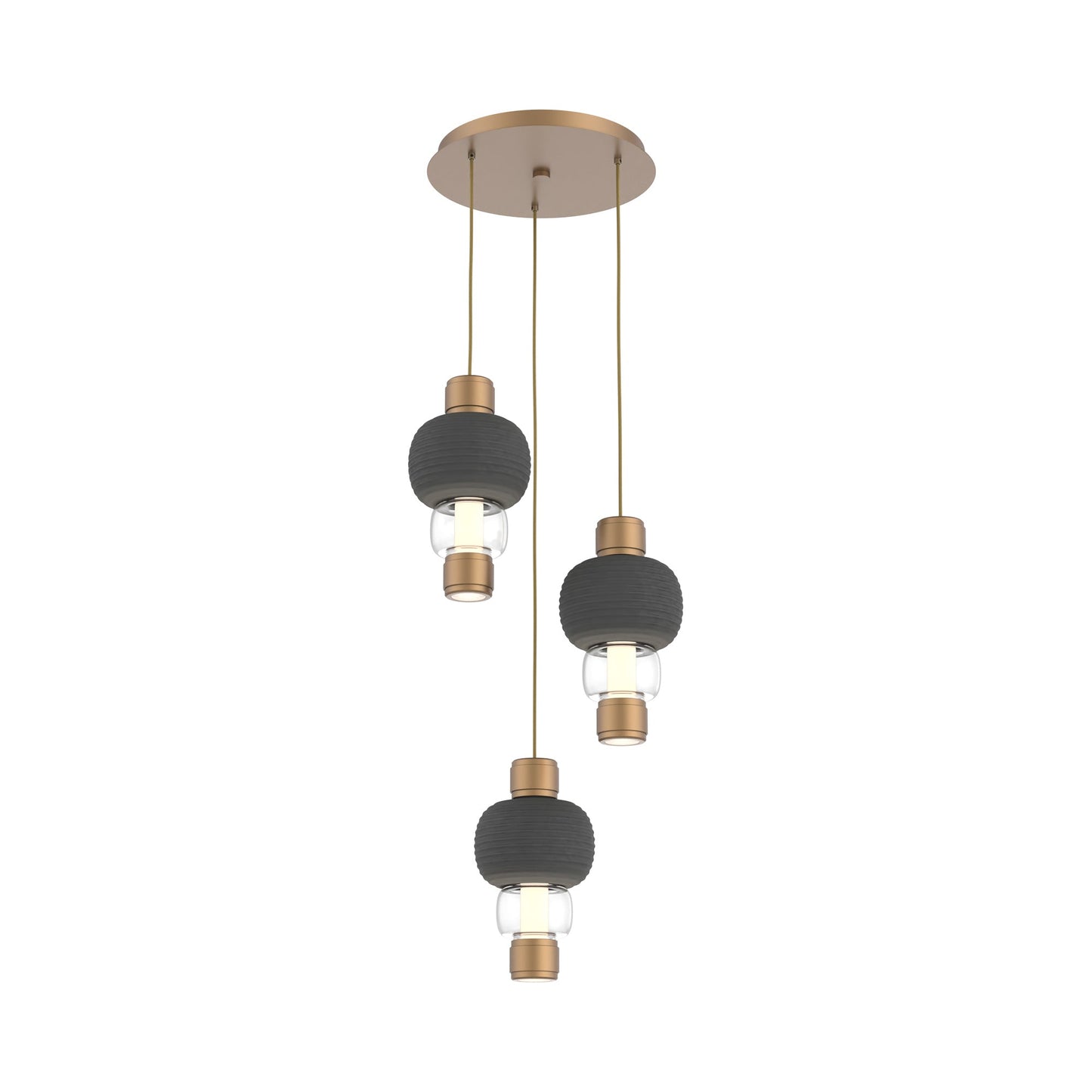 Torno Mandrel 3-Light LED Pendant Light in Novel Brass/Charcoal/Clear.