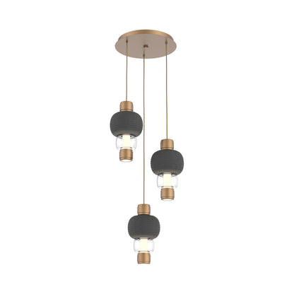 Torno Mandrel 3-Light LED Pendant Light in Novel Brass/Charcoal/Clear.