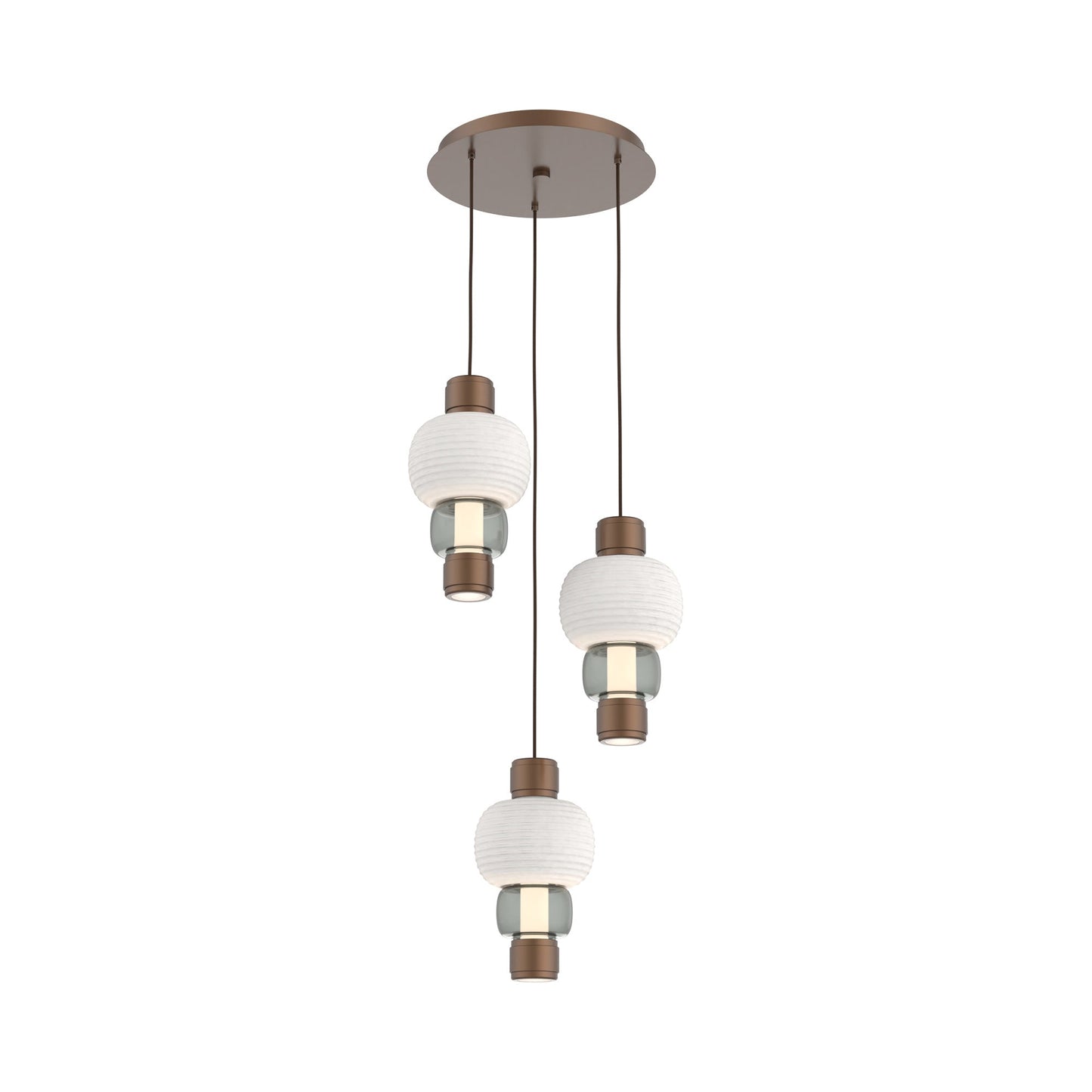 Torno Mandrel 3-Light LED Pendant Light in Burnished Bronze/Chalk/Smoke.