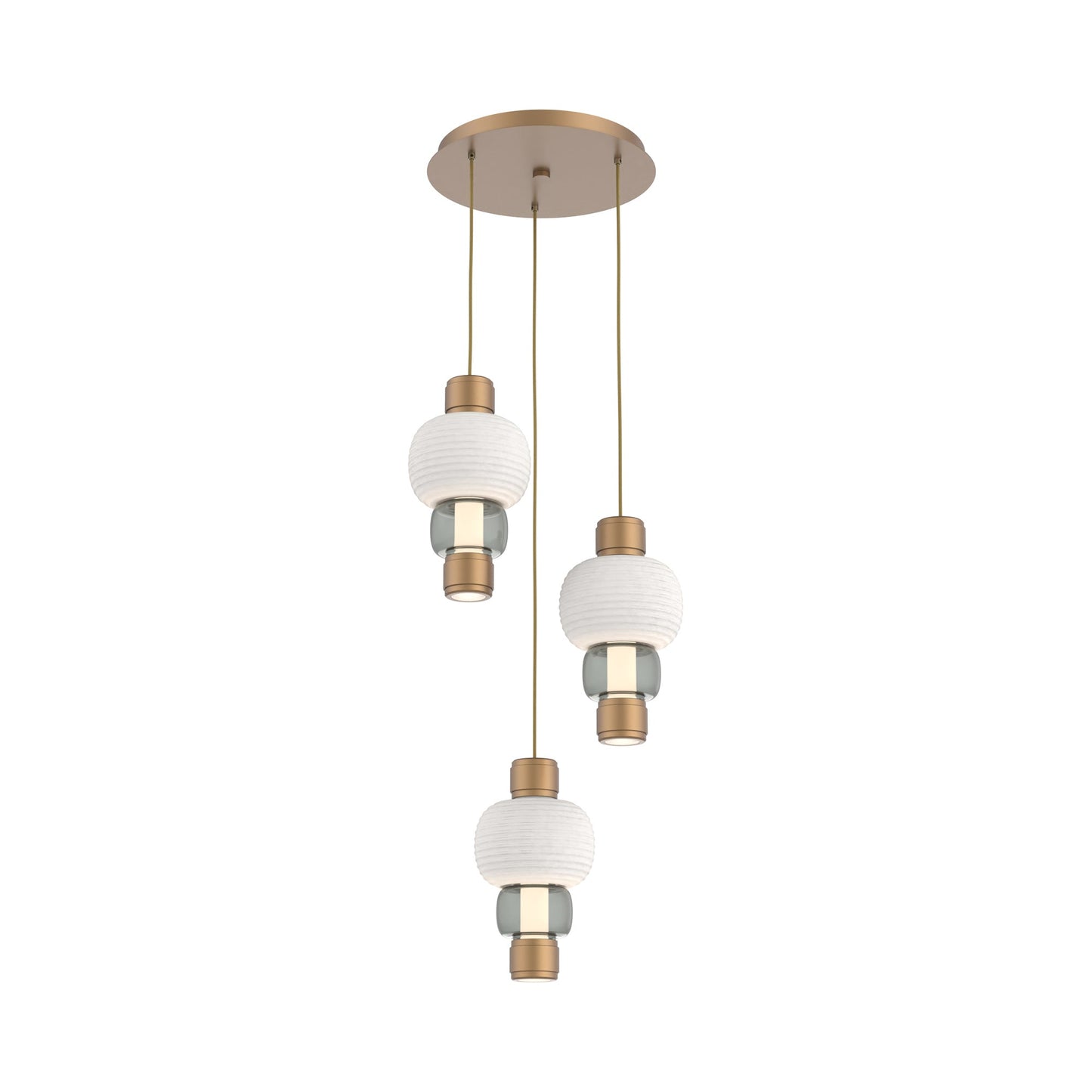 Torno Mandrel 3-Light LED Pendant Light in Novel Brass/Chalk/Smoke.