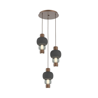 Torno Mandrel 3-Light LED Pendant Light in Burnished Bronze/Charcoal/Smoke.