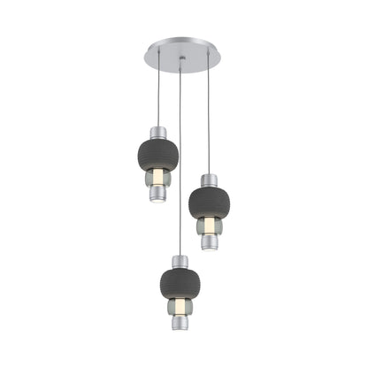 Torno Mandrel 3-Light LED Pendant Light in Classic Silver/Charcoal/Smoke.