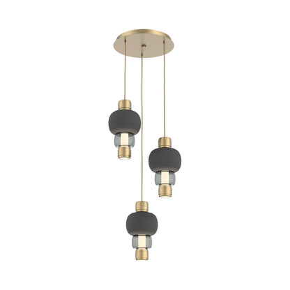 Torno Mandrel 3-Light LED Pendant Light in Gilded Brass/Charcoal/Smoke.