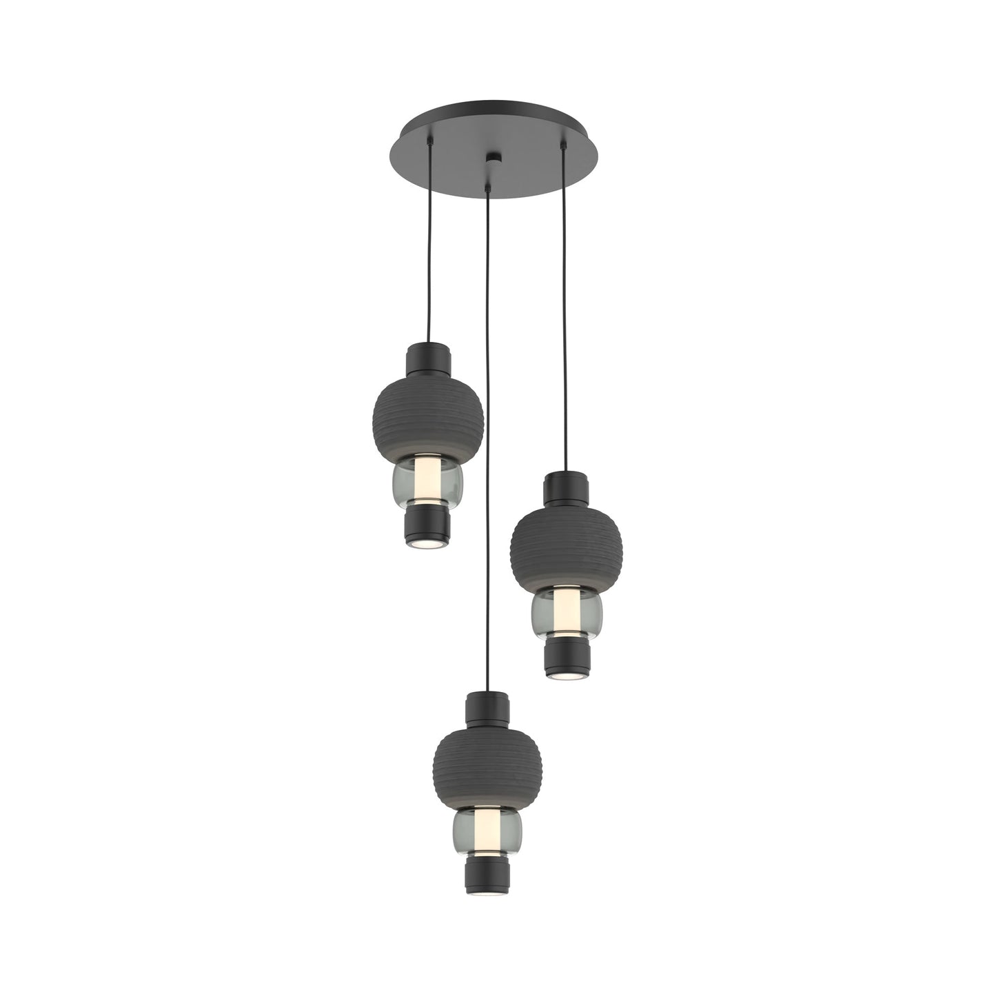 Torno Mandrel 3-Light LED Pendant Light in Matte Black/Charcoal/Smoke.