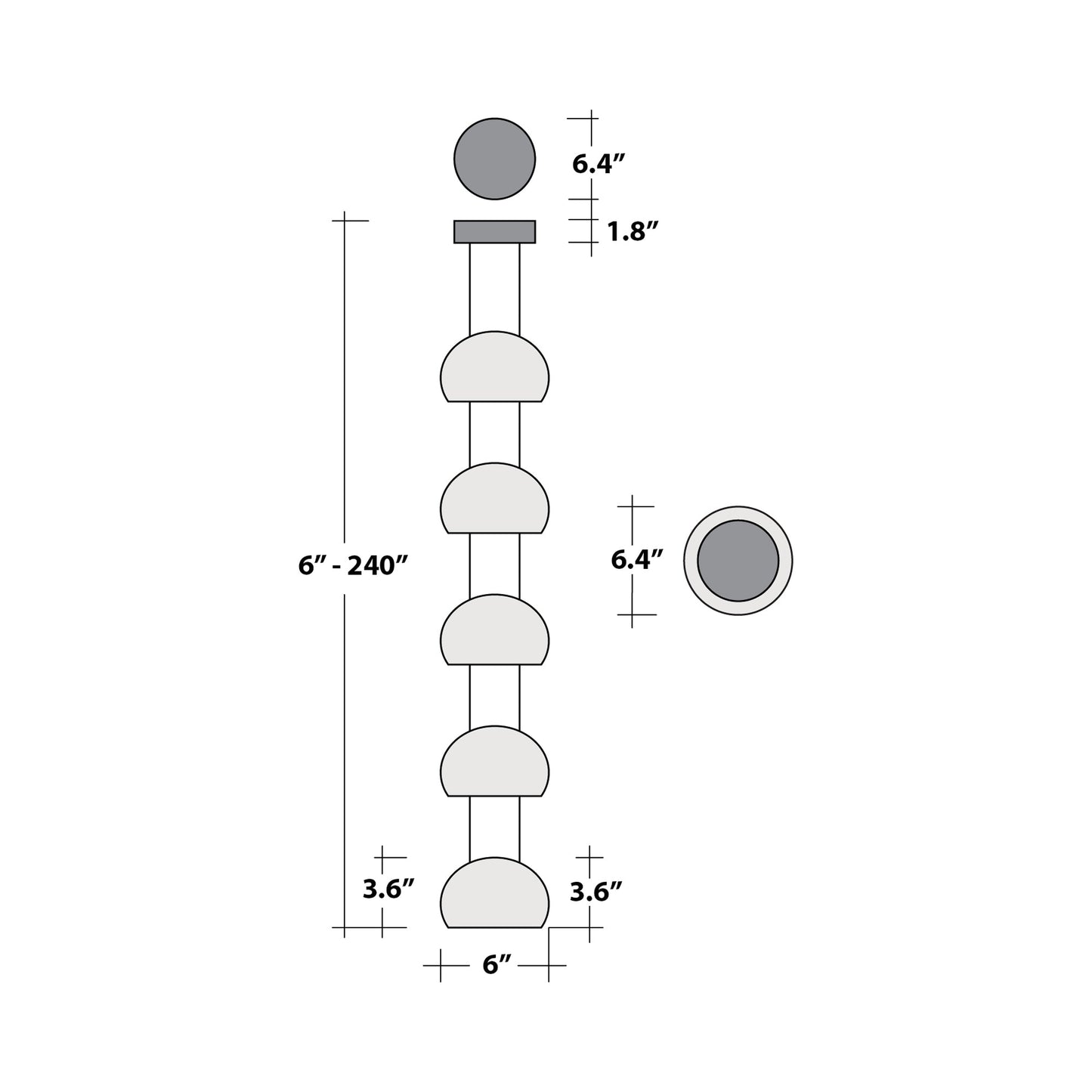 Torno Single Stairwell LED Pendant Light - line drawing.