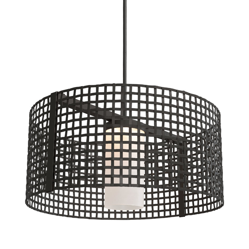 Tweed Drum LED Chandelier in Matte Black (24.5-Inch).