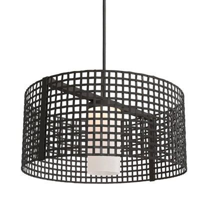 Tweed Drum LED Chandelier in Matte Black (24.5-Inch).