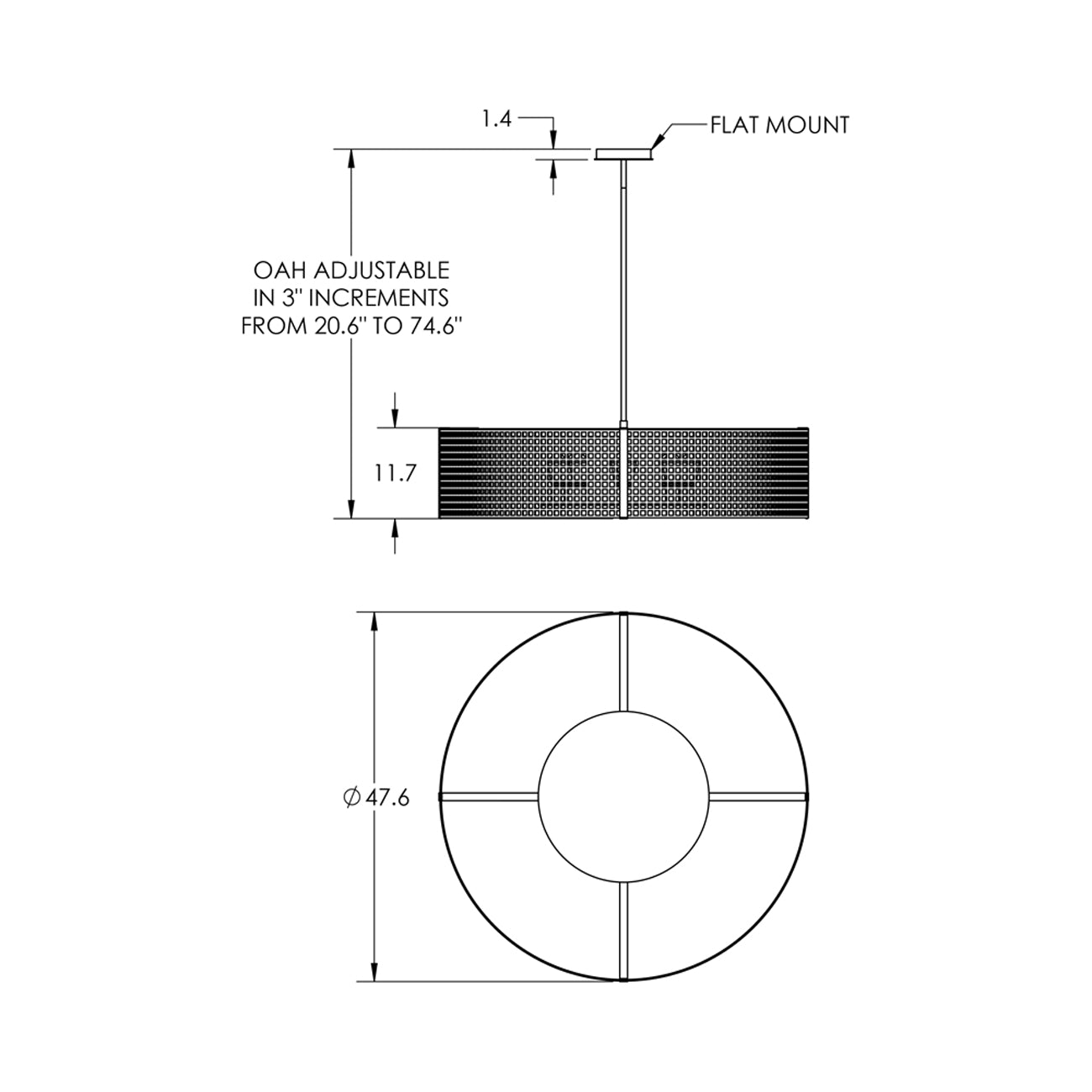 Tweed Drum LED Chandelier - line drawing.