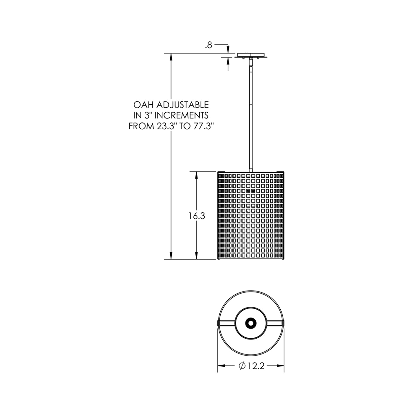 Tweed LED Pendant Light - line drawing.