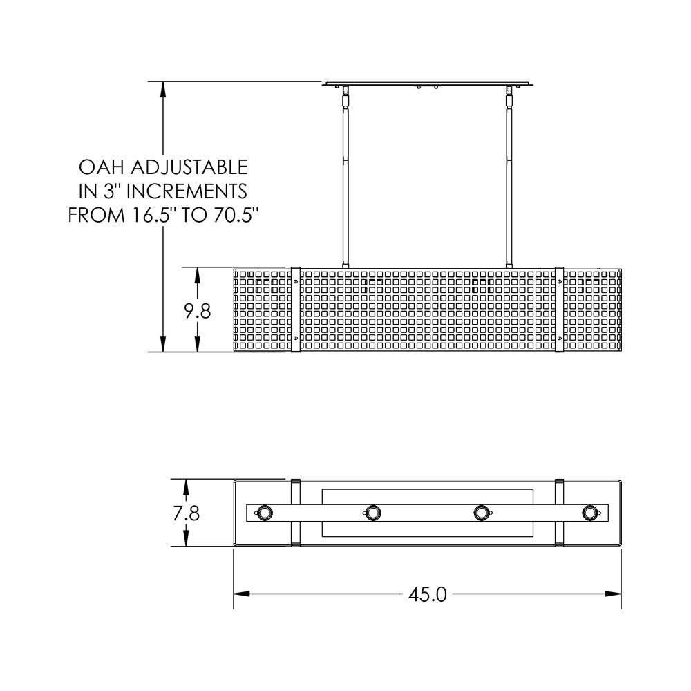 Tweed Linear LED Chandelier - line drawing.