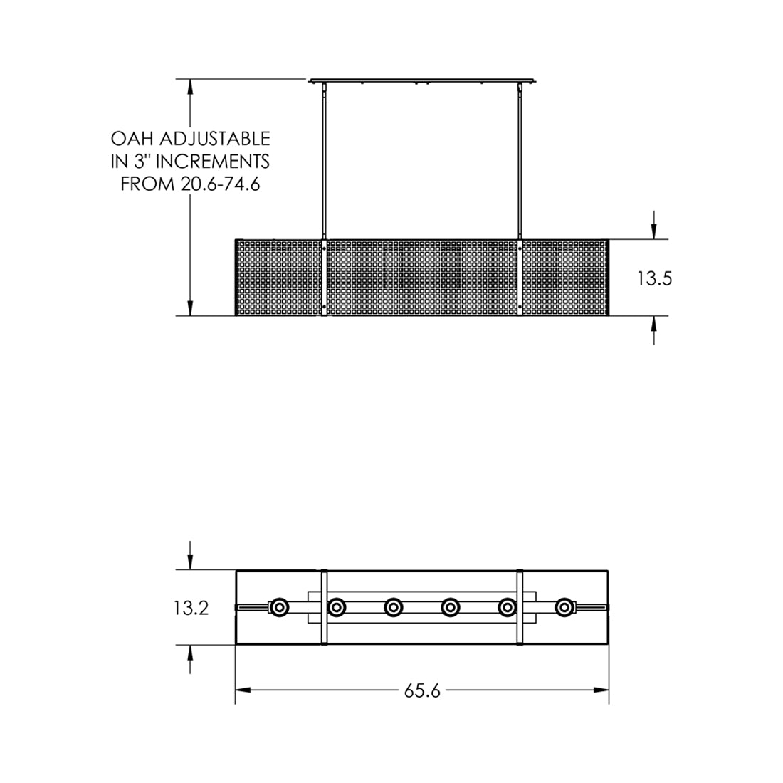 Tweed Linear LED Chandelier - line drawing.