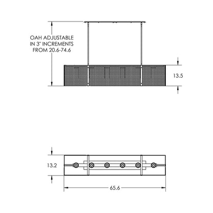 Tweed Linear LED Chandelier - line drawing.