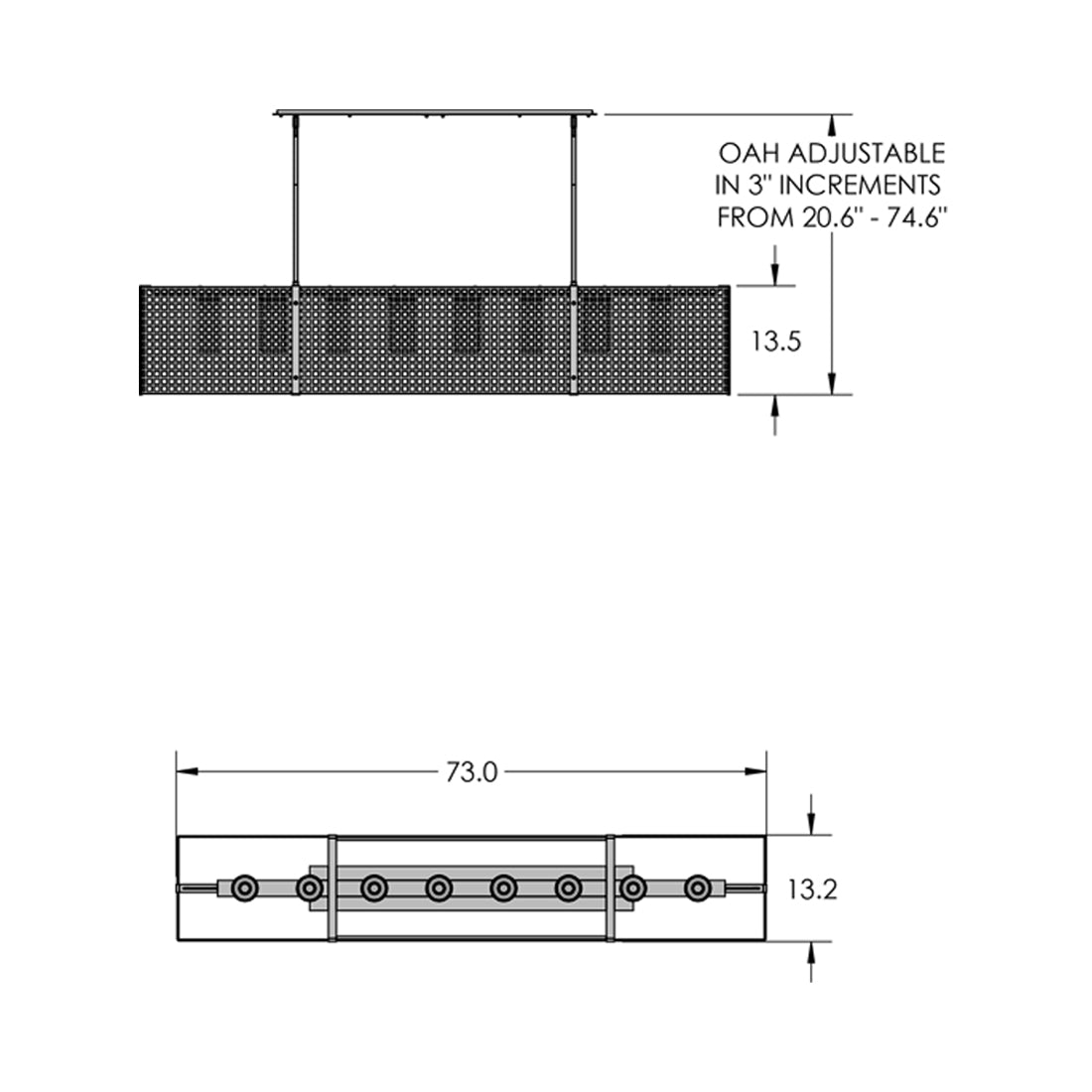 Tweed Linear LED Chandelier - line drawing.