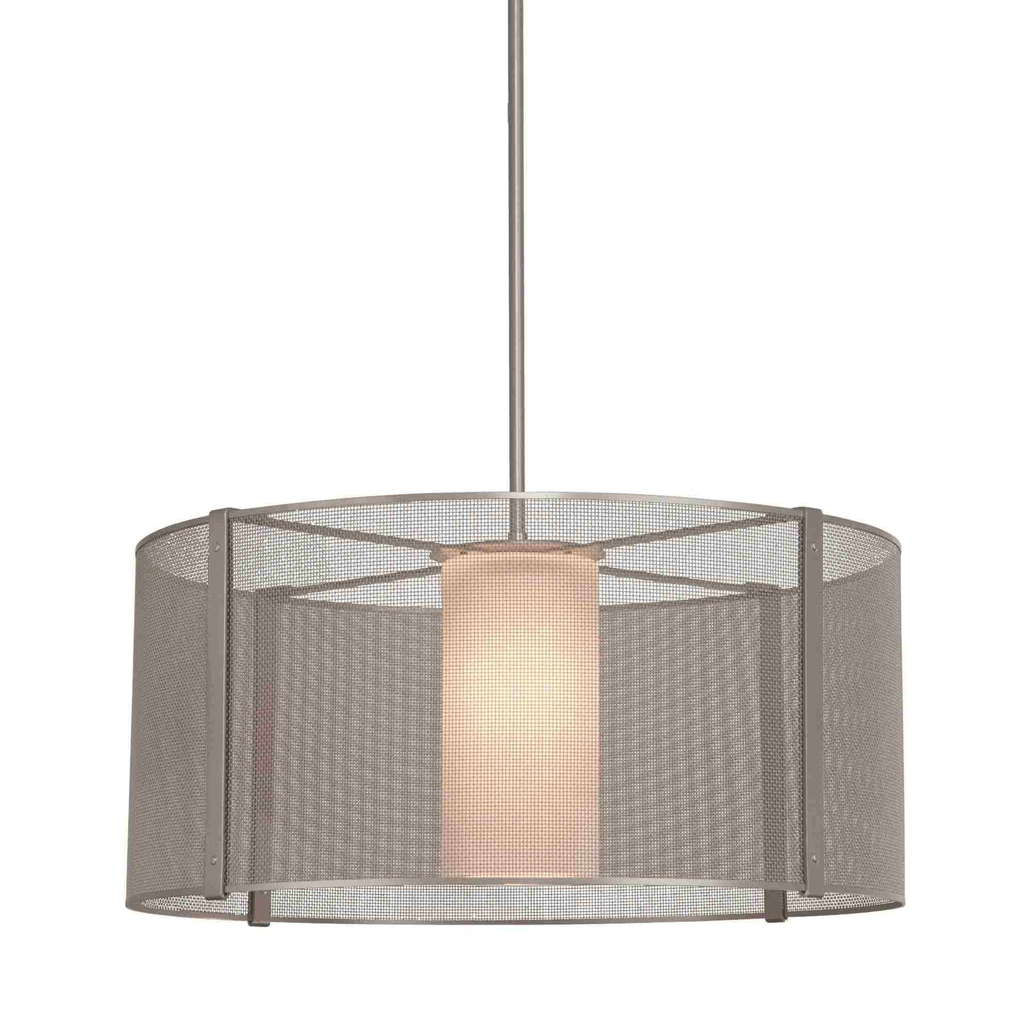 Uptown Mesh Drum LED Chandelier in Beige Silver (24.3-Inch).