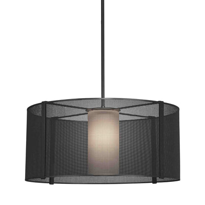 Uptown Mesh Drum LED Chandelier in Matte Black (24.3-Inch).