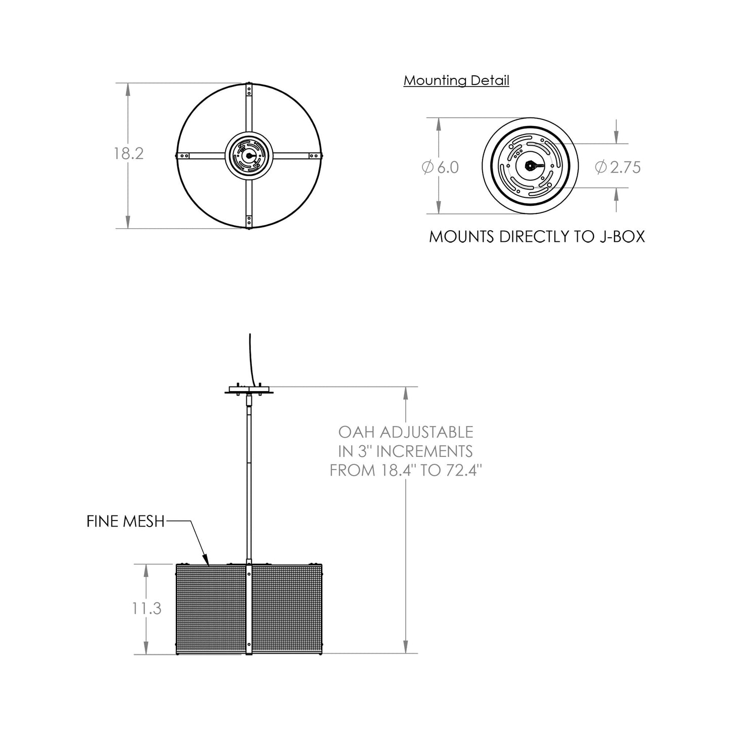Uptown Mesh Drum LED Chandelier - line drawing.
