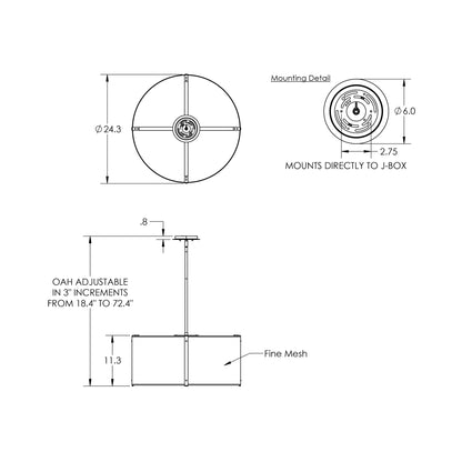 Uptown Mesh Drum LED Chandelier - line drawing.