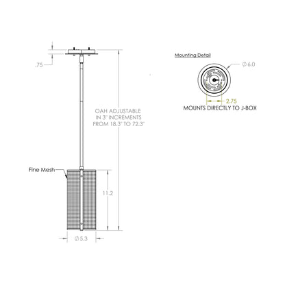 Uptown Mesh Frosted LED Pendant Light - line drawing.