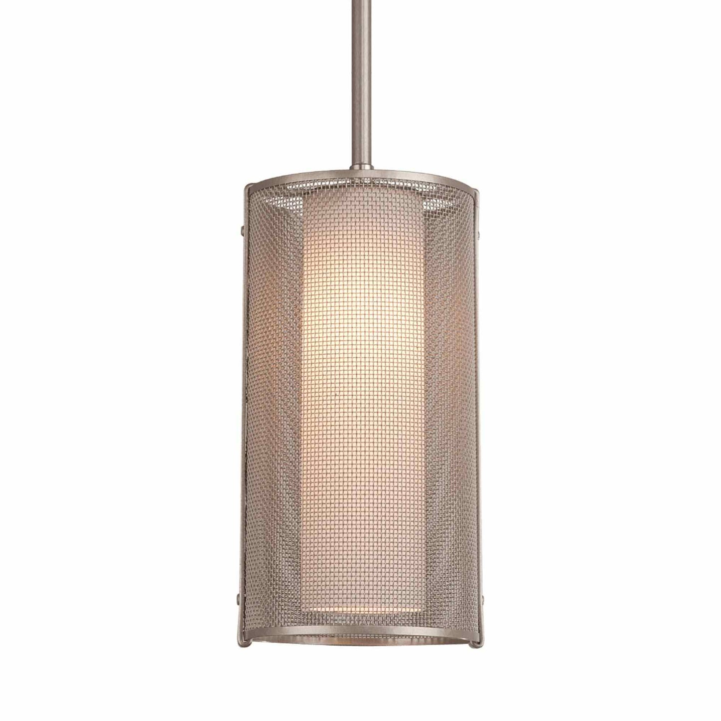Uptown Mesh LED Pendant Light in Beige Silver (Frosted Glass/Cloth Braided Cord).