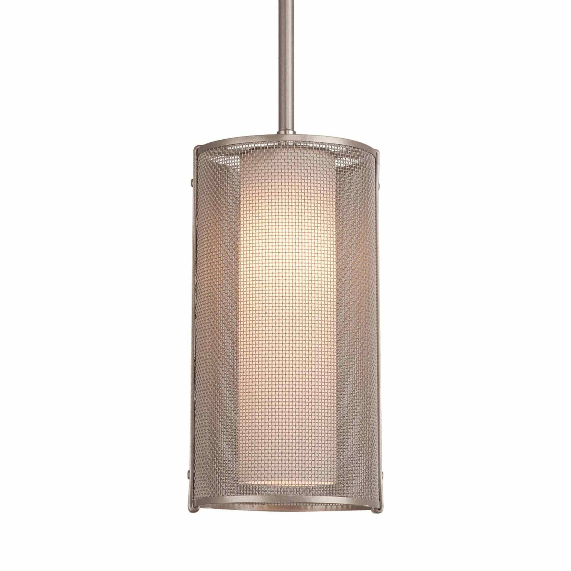 Uptown Mesh LED Pendant Light in Beige Silver (Frosted Glass/Cloth Braided Cord).