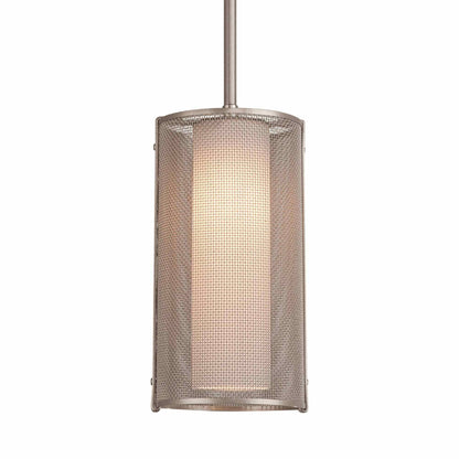 Uptown Mesh LED Pendant Light in Beige Silver (Frosted Glass/Cloth Braided Cord).