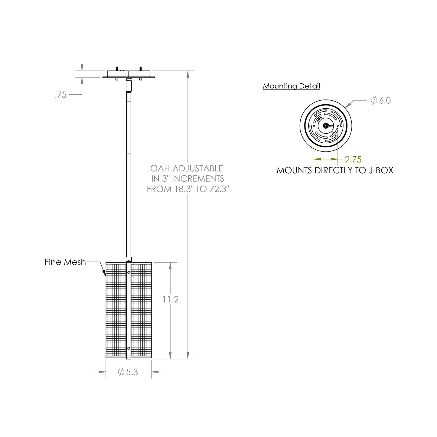 Uptown Mesh LED Pendant Light - line drawing.