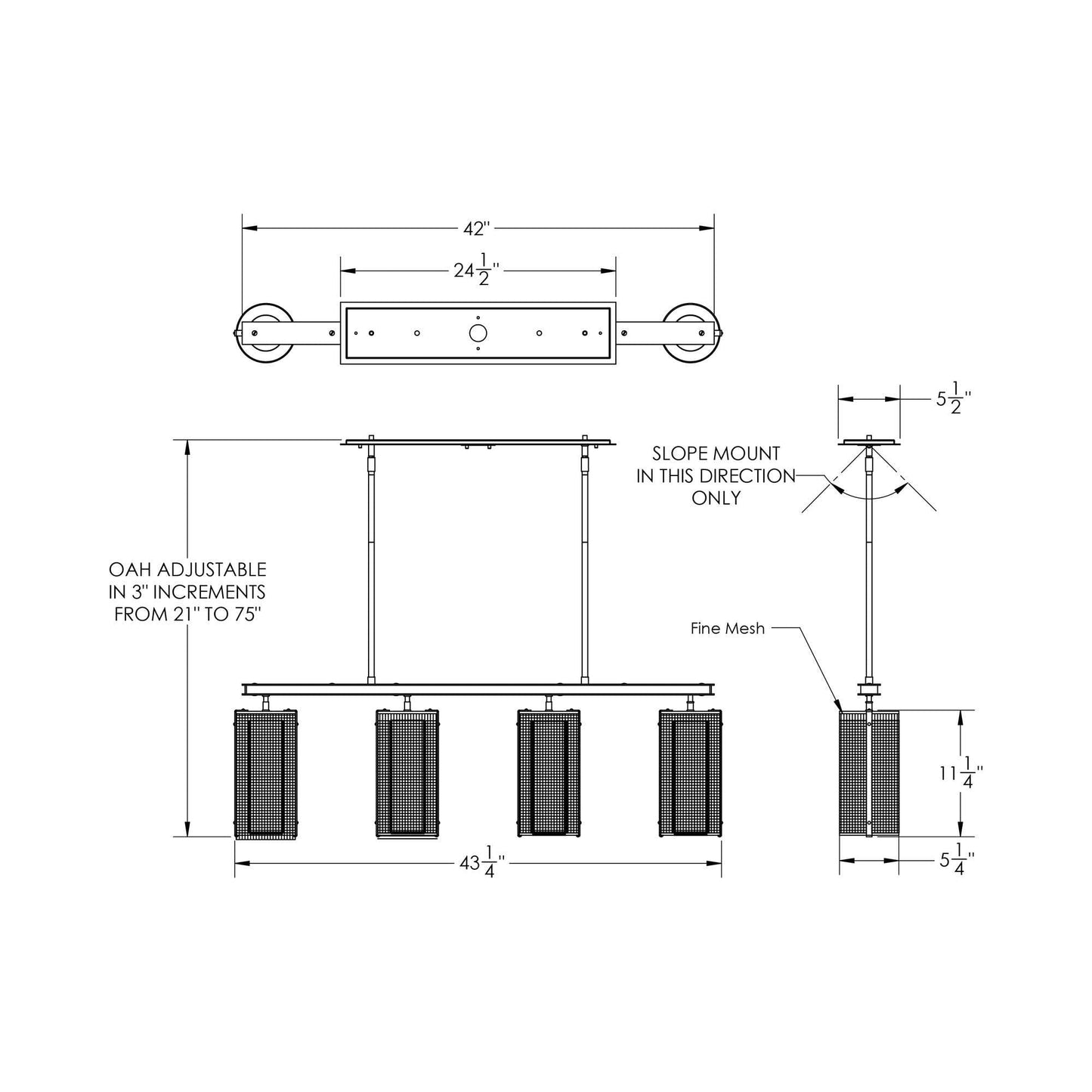 Uptown Mesh Linear LED Chandelier - line drawing.
