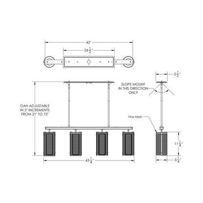 Uptown Mesh Linear LED Chandelier - line drawing.