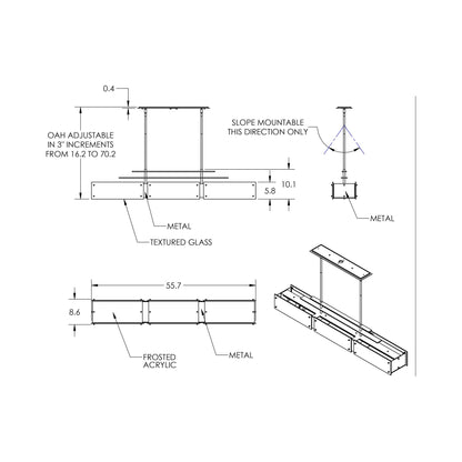 Urban Loft Parallel Linear LED Chandelier - line drawing.