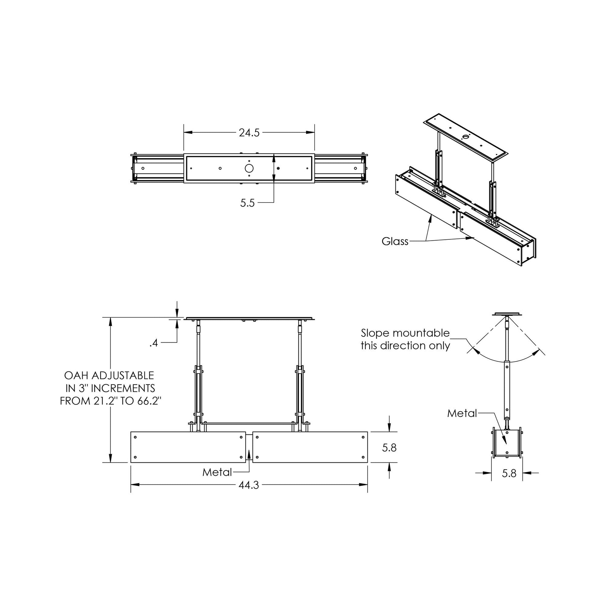 Urban Loft Trestle Linear LED Chandelier - line drawing.