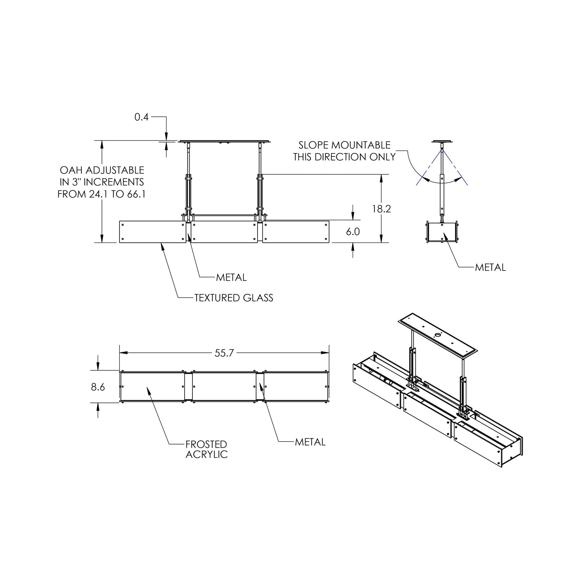 Urban Loft Trestle Linear LED Chandelier - line drawing.