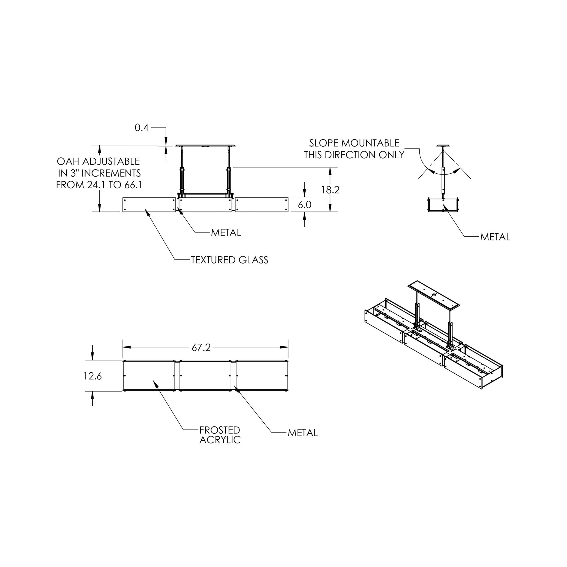 Urban Loft Trestle Linear LED Chandelier - line drawing.