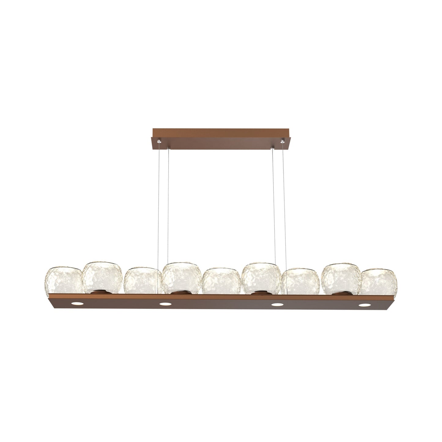 Vessel Linear LED Chandelier in Burnished Bronze/Amber Blown Glass.