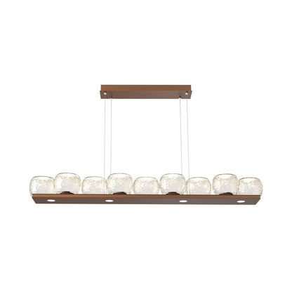 Vessel Linear LED Chandelier in Burnished Bronze/Amber Blown Glass.