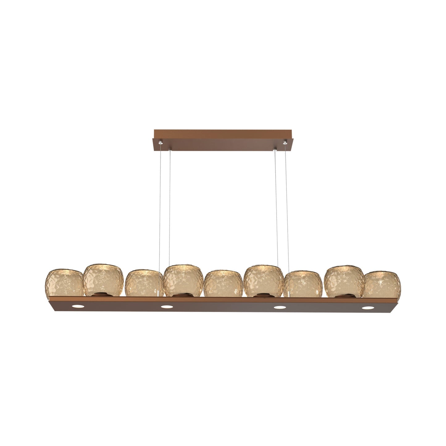 Vessel Linear LED Chandelier in Burnished Bronze/Bronze Blown Glass.