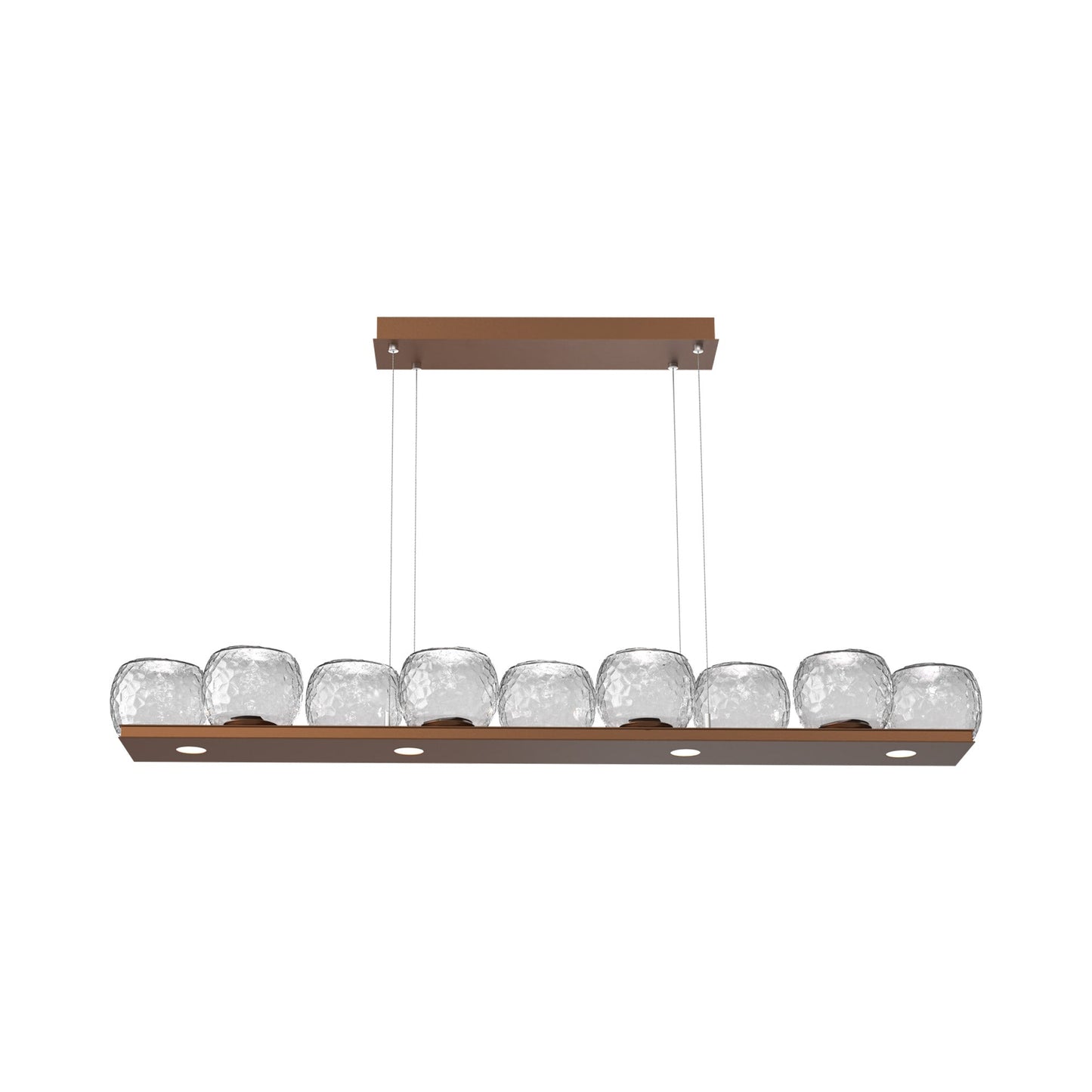 Vessel Linear LED Chandelier in Burnished Bronze/Clear Blown Glass.