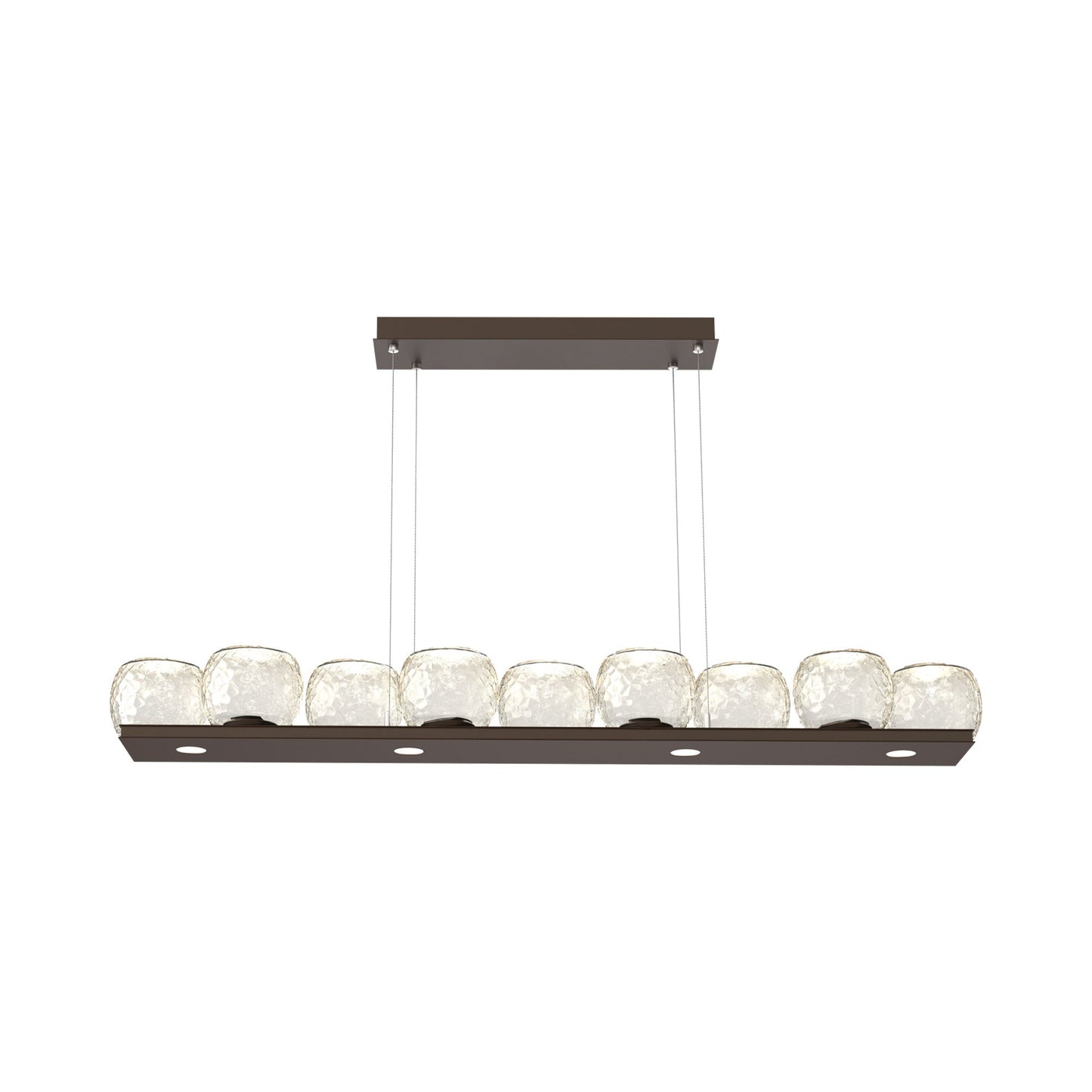 Vessel Linear LED Chandelier in Flat Bronze/Amber Blown Glass.