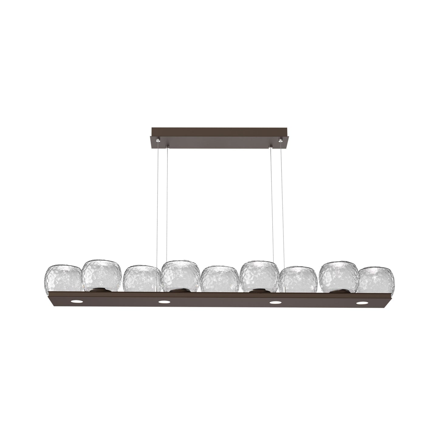 Vessel Linear LED Chandelier in Flat Bronze/Clear Blown Glass.