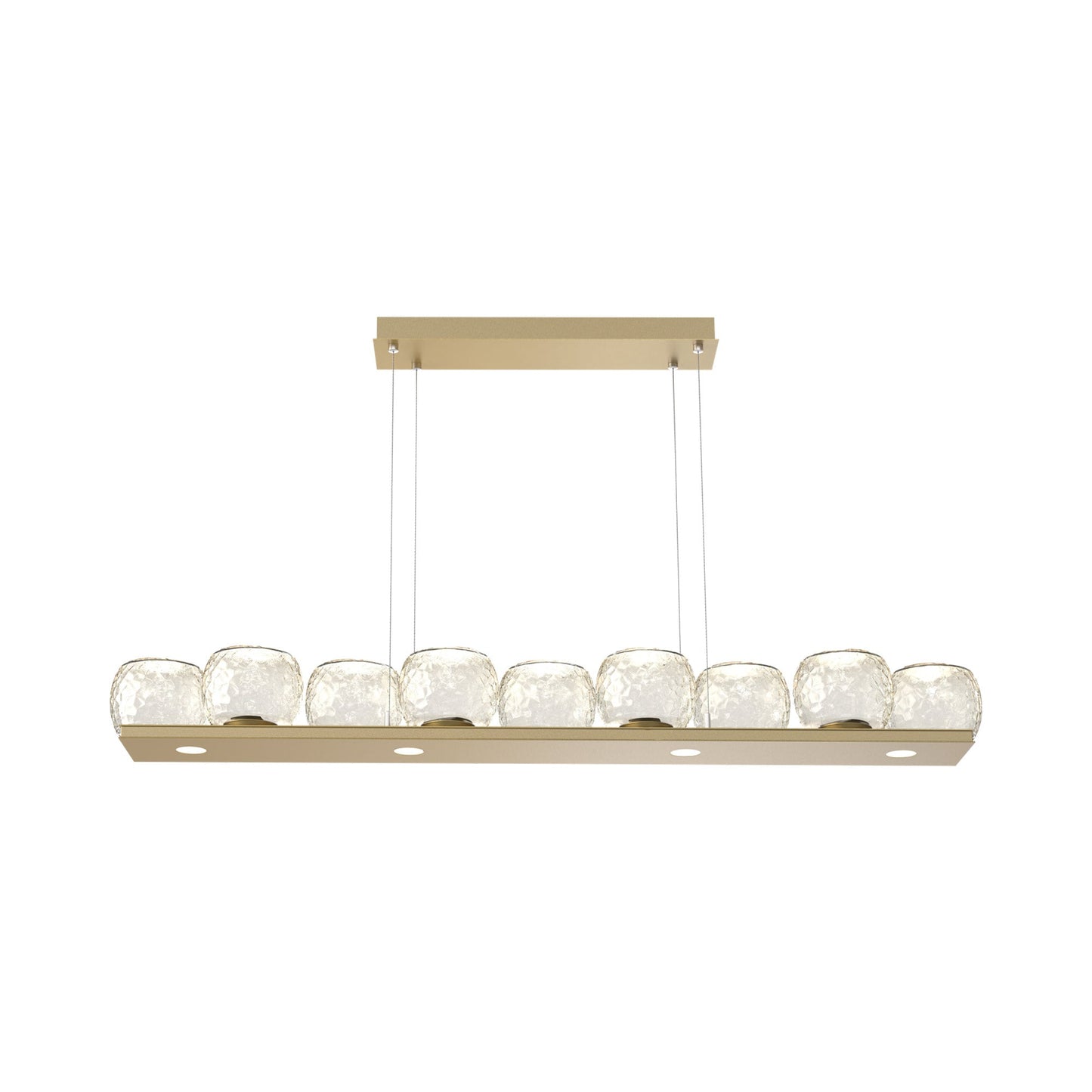 Vessel Linear LED Chandelier in Gilded Brass/Amber Blown Glass.