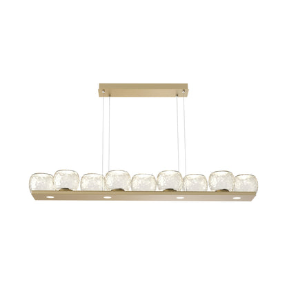 Vessel Linear LED Chandelier in Gilded Brass/Amber Blown Glass.