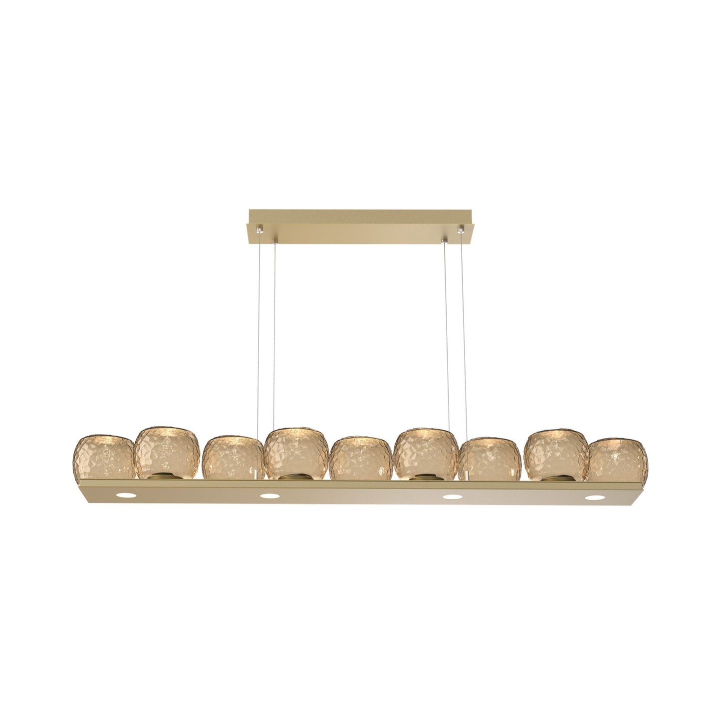 Vessel Linear LED Chandelier in Gilded Brass/Bronze Blown Glass.
