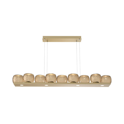 Vessel Linear LED Chandelier in Gilded Brass/Bronze Blown Glass.