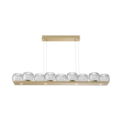 Vessel Linear LED Chandelier in Gilded Brass/Clear Blown Glass.