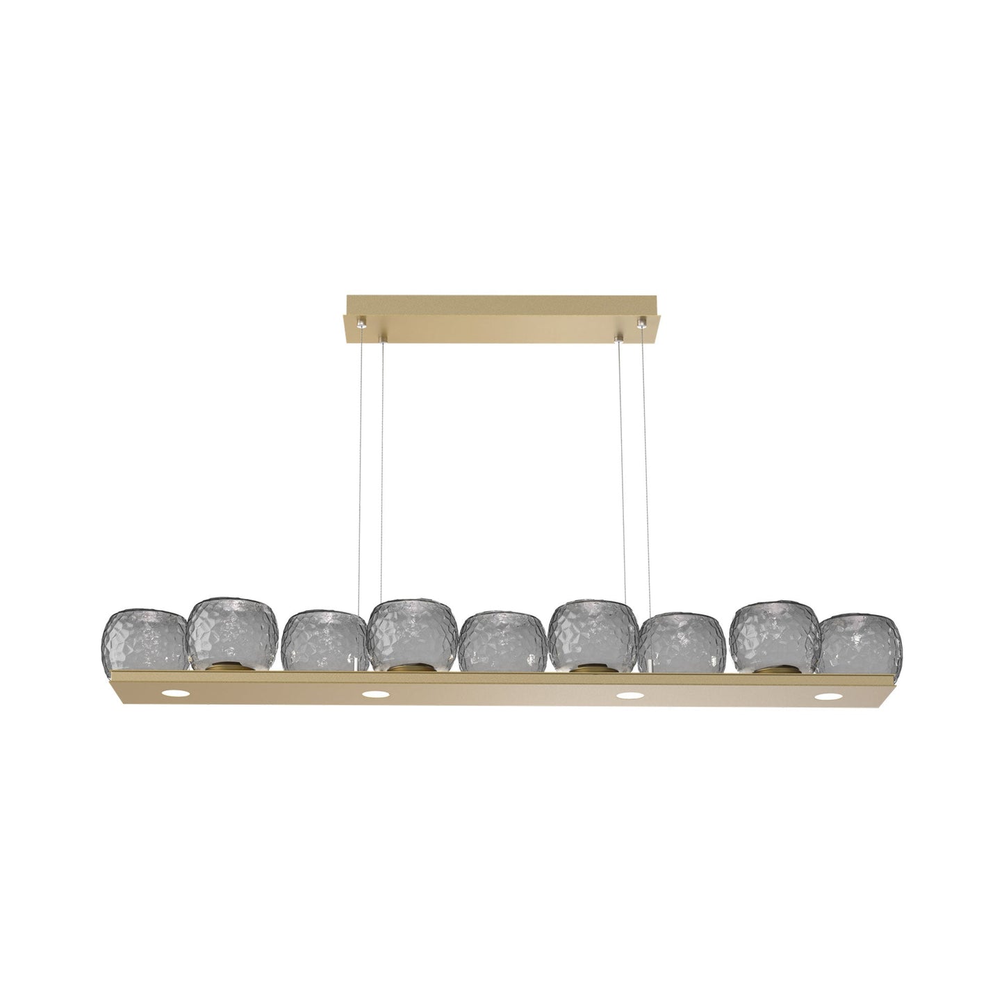 Vessel Linear LED Chandelier in Gilded Brass/Smoke Blown Glass.