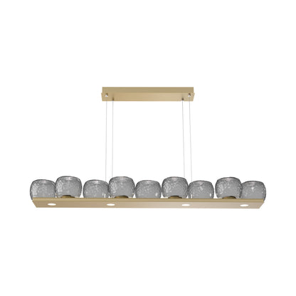 Vessel Linear LED Chandelier in Gilded Brass/Smoke Blown Glass.