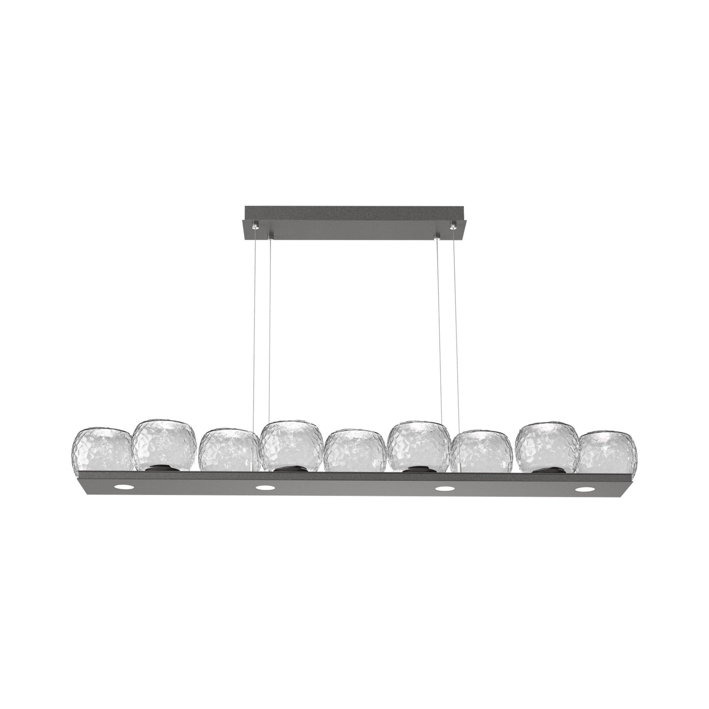 Vessel Linear LED Chandelier in Graphite/Clear Blown Glass.