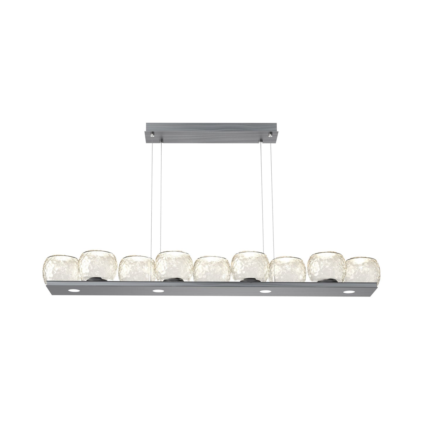 Vessel Linear LED Chandelier in Gunmetal/Amber Blown Glass.