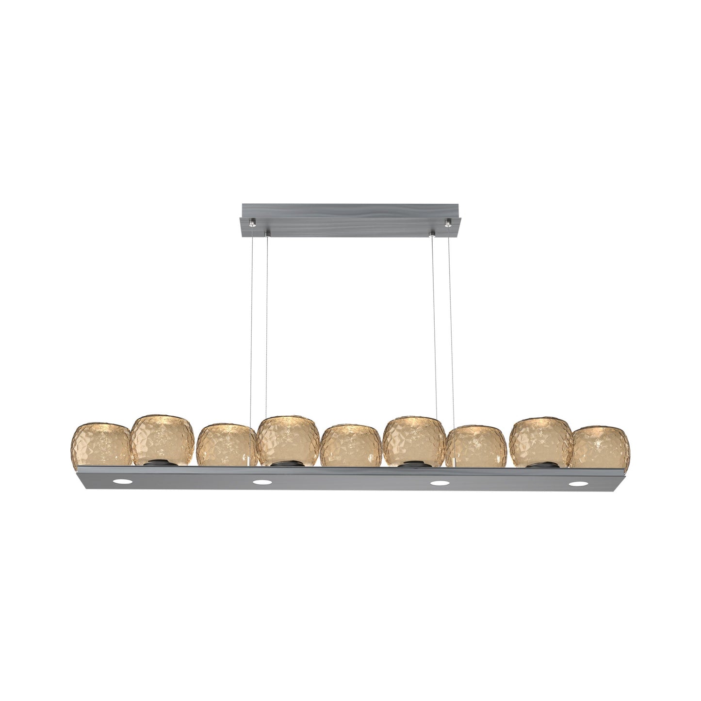 Vessel Linear LED Chandelier in Gunmetal/Bronze Blown Glass.